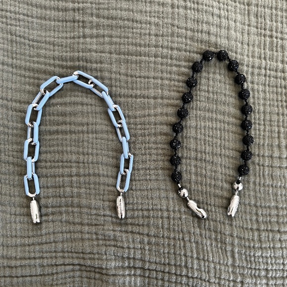 New OSSA NEW YORK Cable Chain Wristlet Blue 2 OF THEM Pave Disco ball Black - Picture 1 of 4